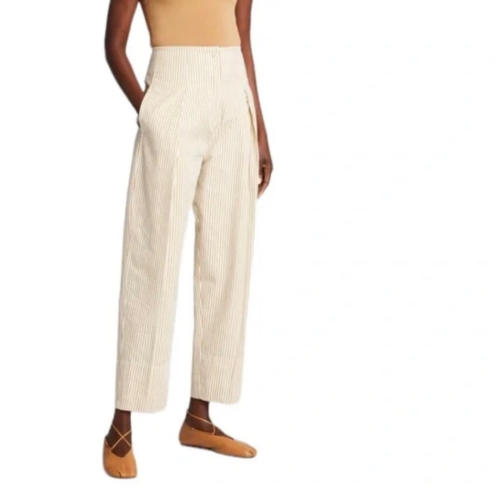 Rebecca Taylor | Striped High Rise Pleated Cotton Pants NWT size 4 | Tan & White